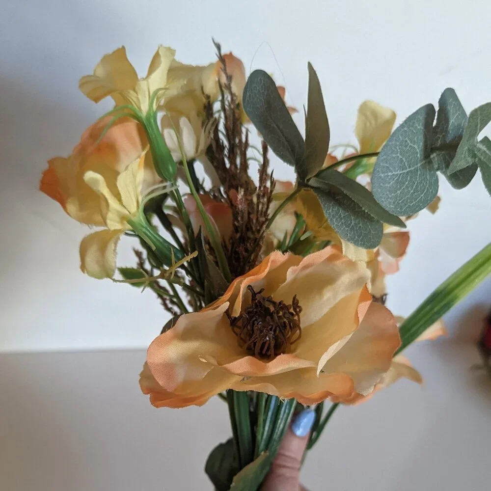 NWT Rustic Farmhouse Faux Floral Poppy Wildflowers Bouquet Wedding Summer Decor